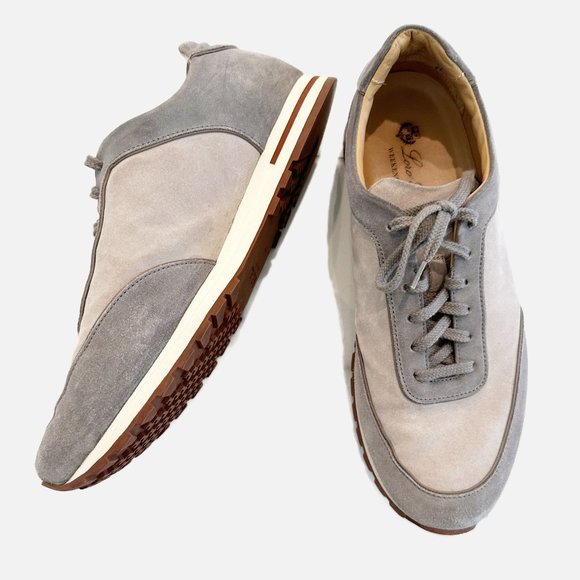 LORO PIANA Suede Colorblock Pattern Sneakers in Gray Sz IT44/US11 - Picture 1 of 8